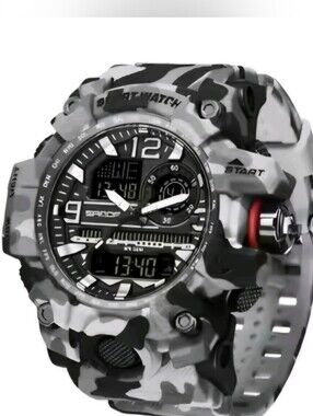 Mens G  Camouflage Military Sport Watch. Rugged dual-display, 50M waterproof.